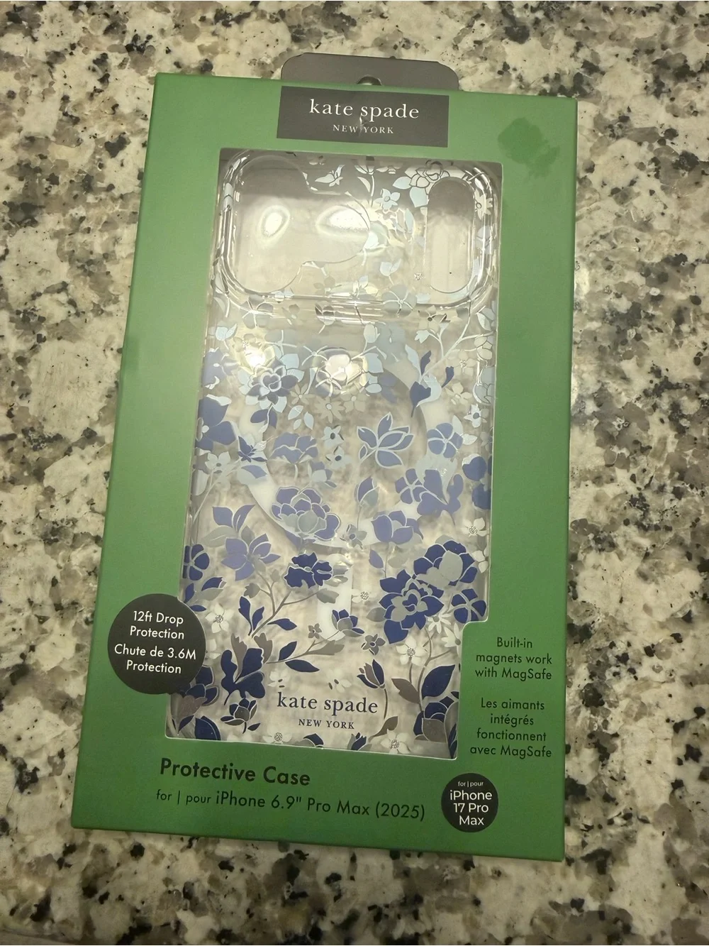 kate spade Clear Floral iPhone 17 Pro Max Case with Blue and White Flowers